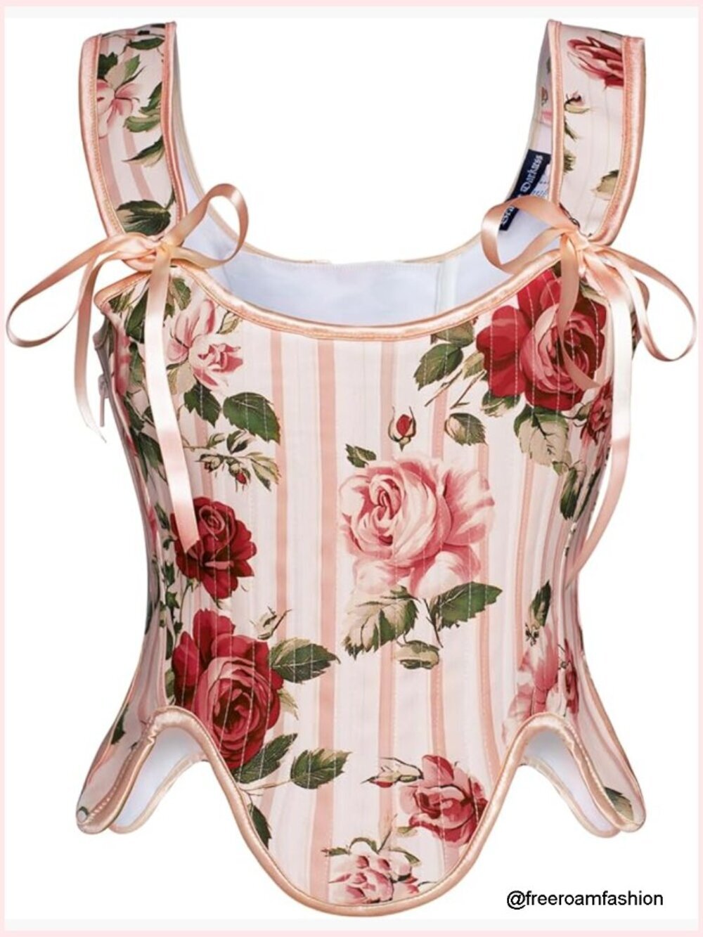 Renaissance Floral Lace Up Corset Bustier with Zipper Fishbone Boning